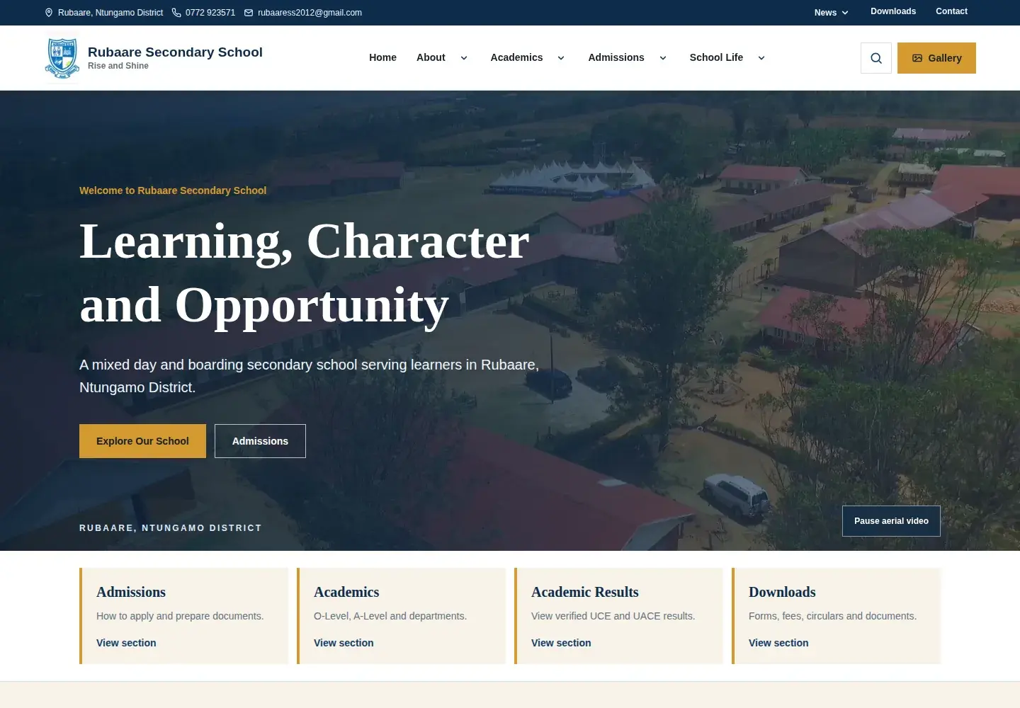 Rubaare Secondary School website designed and developed by NileBit Labs